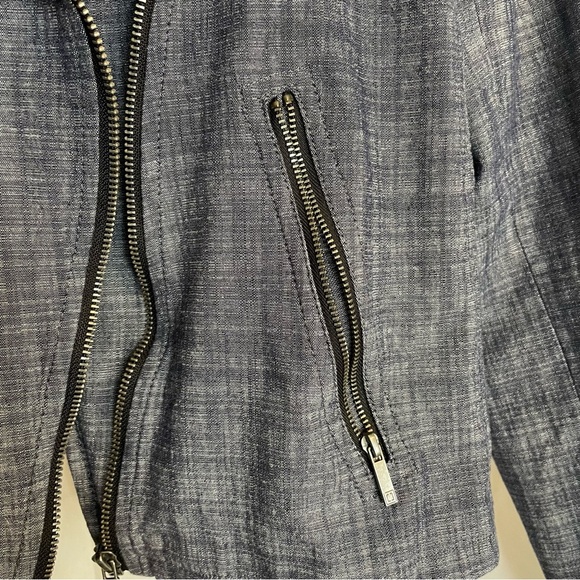 LIZ CLAIBORNE Women’s Blue Lined Moto Zip Up Cropped Jacket Size Medium - Picture 4 of 16